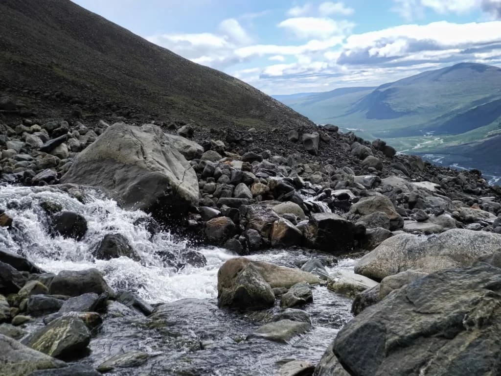 Drinkable water pouring down from mountains in northern Sweden